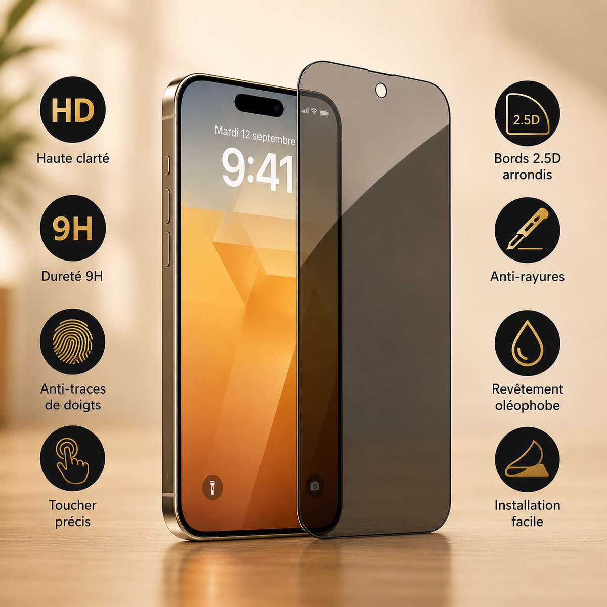 protection ecran telephone anti espion samsung  9H anti rayures