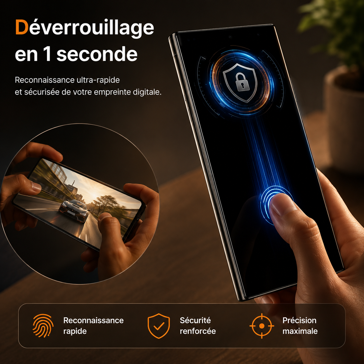 Protection ecran telephone samsung galaxy deverouillage rapide