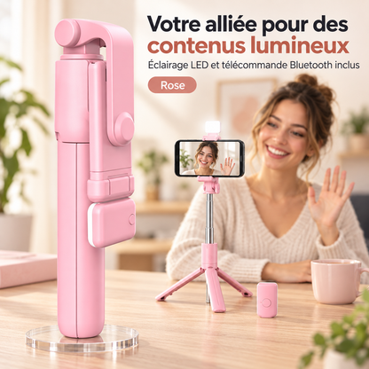 Trépied pour smartphone | 3 en 1 Bluetooth  rose avec manette amovible