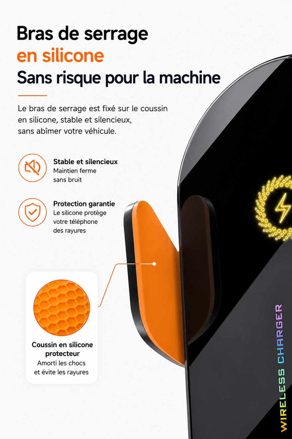 Support de téléphone voiture Charge Rapide 66W aucun risque pour vos appareils