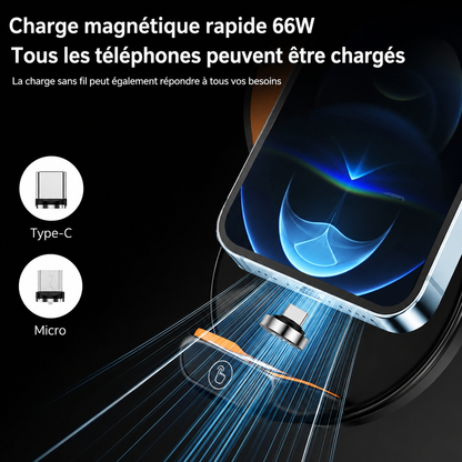 Support de téléphone voiture Charge Rapide 66W type C ou micro
