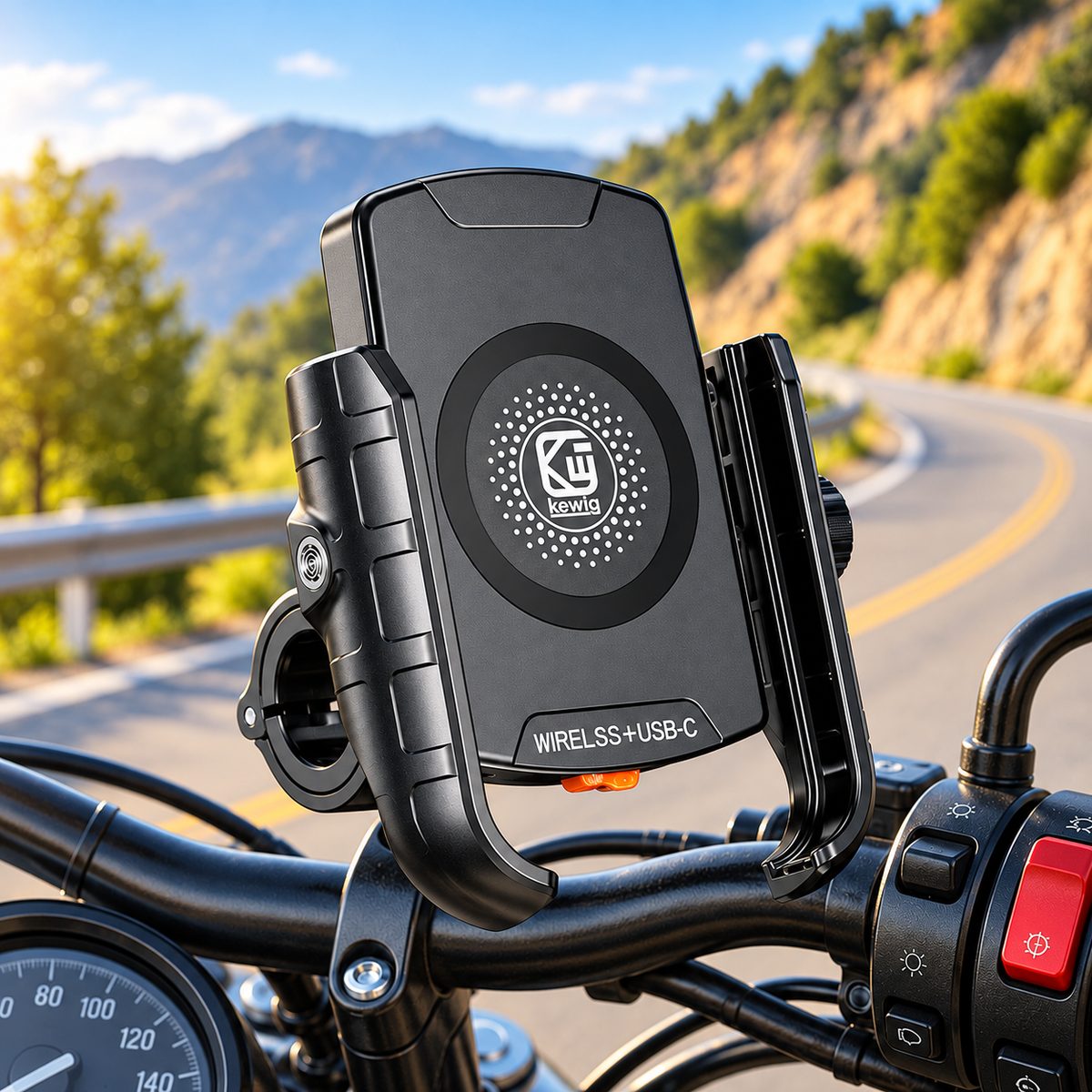 Support téléphone moto charge rapide sans fil
