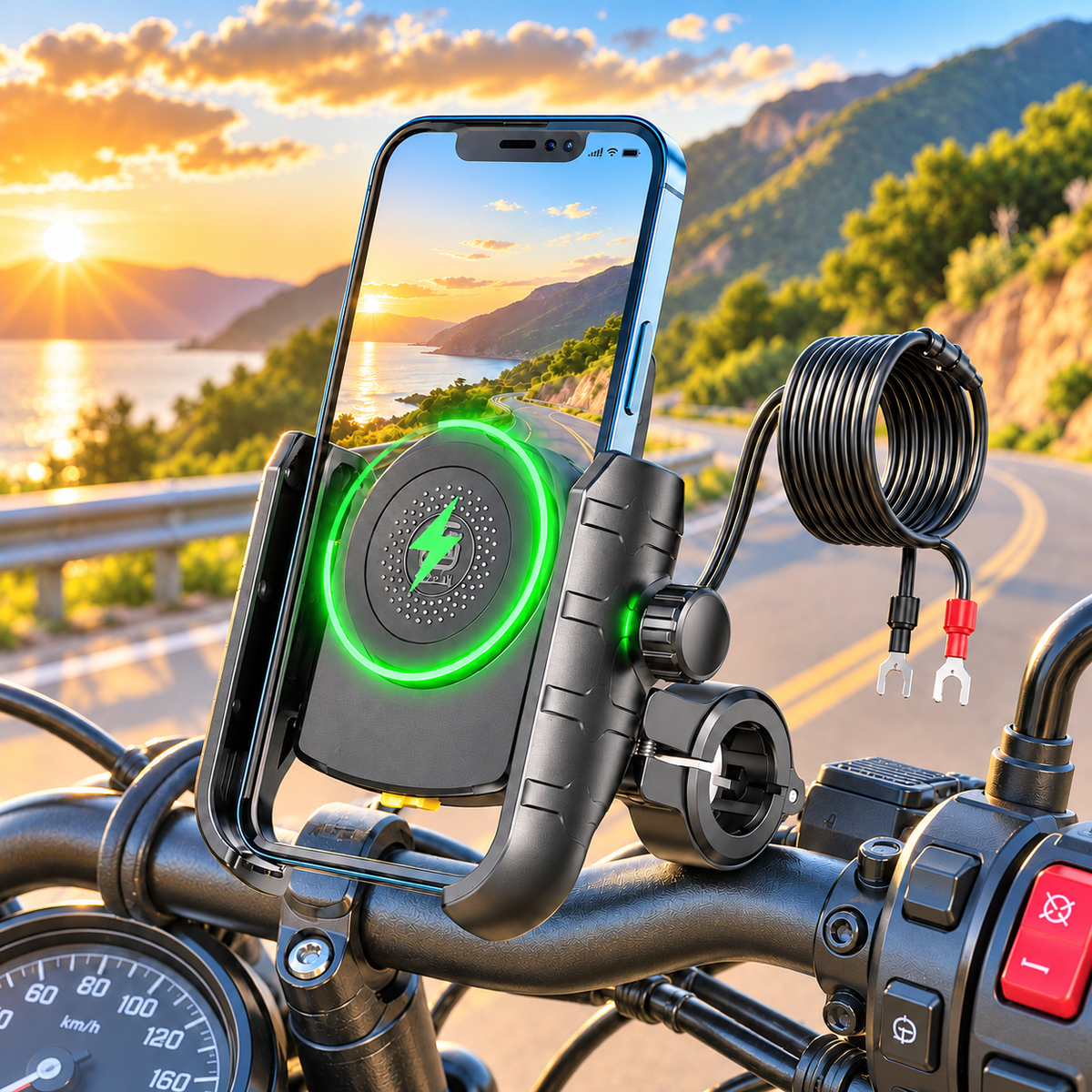 Support téléphone moto connexion charge incluse