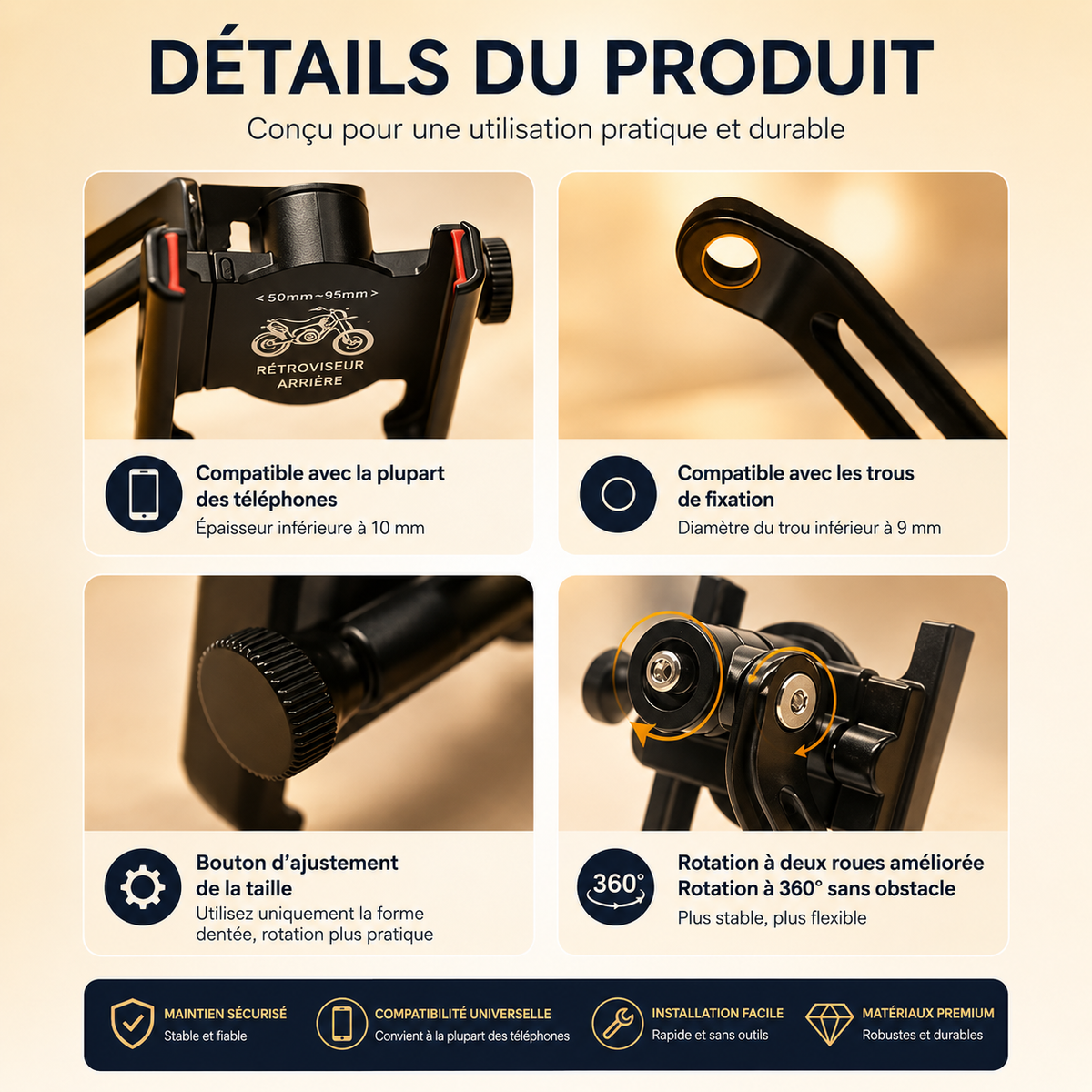 Support telephone moto détails du produit