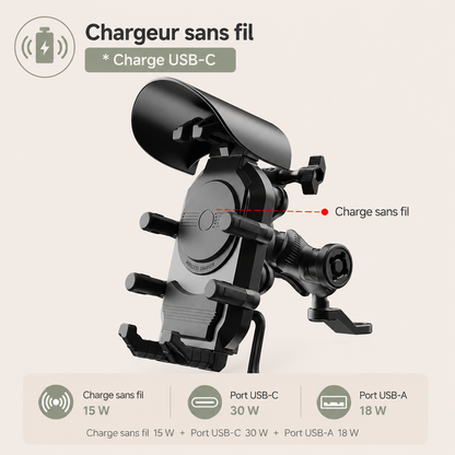 Support téléphone moto modèle 1, support téléphone charge sans fil (mirroir)