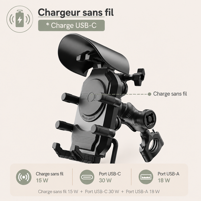 Support téléphone moto modèle 1, support téléphone charge sans fil (guidon)