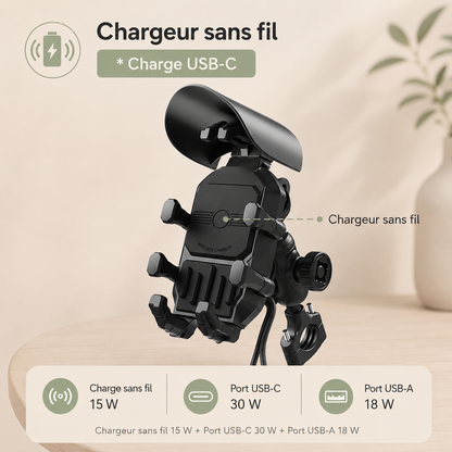 Support téléphone moto modèle 2, support téléphone chargeur sans fil (guidon)