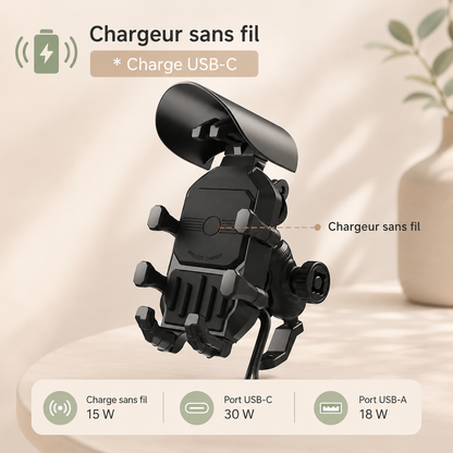 Support téléphone moto modèle 2, support téléphone chargeur sans fil (mirroir)