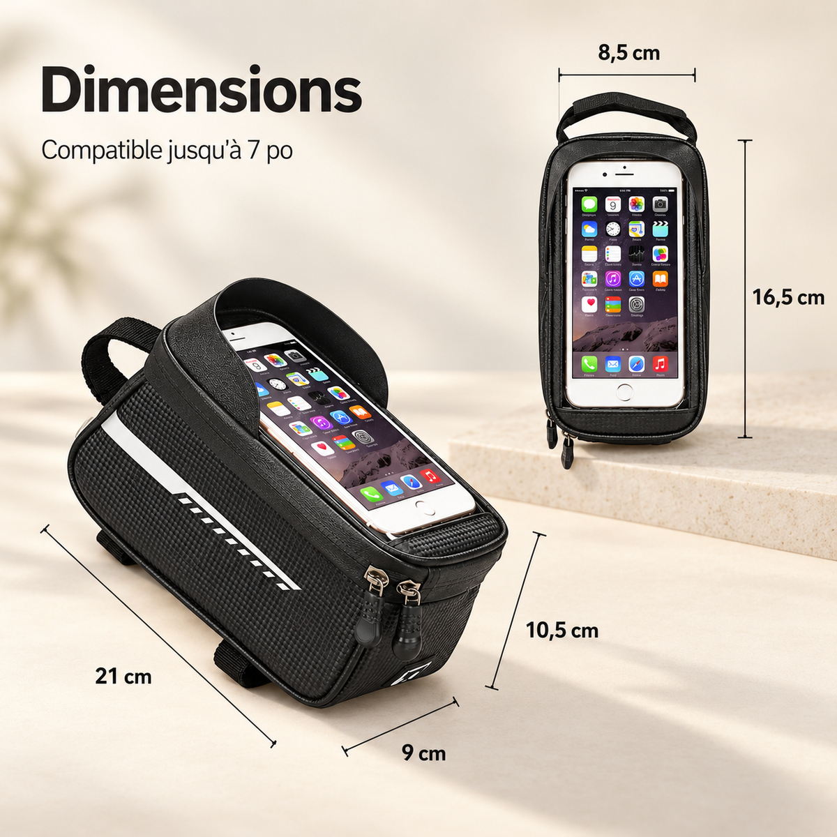 Support téléphone vélo Étanche tactile dimensions