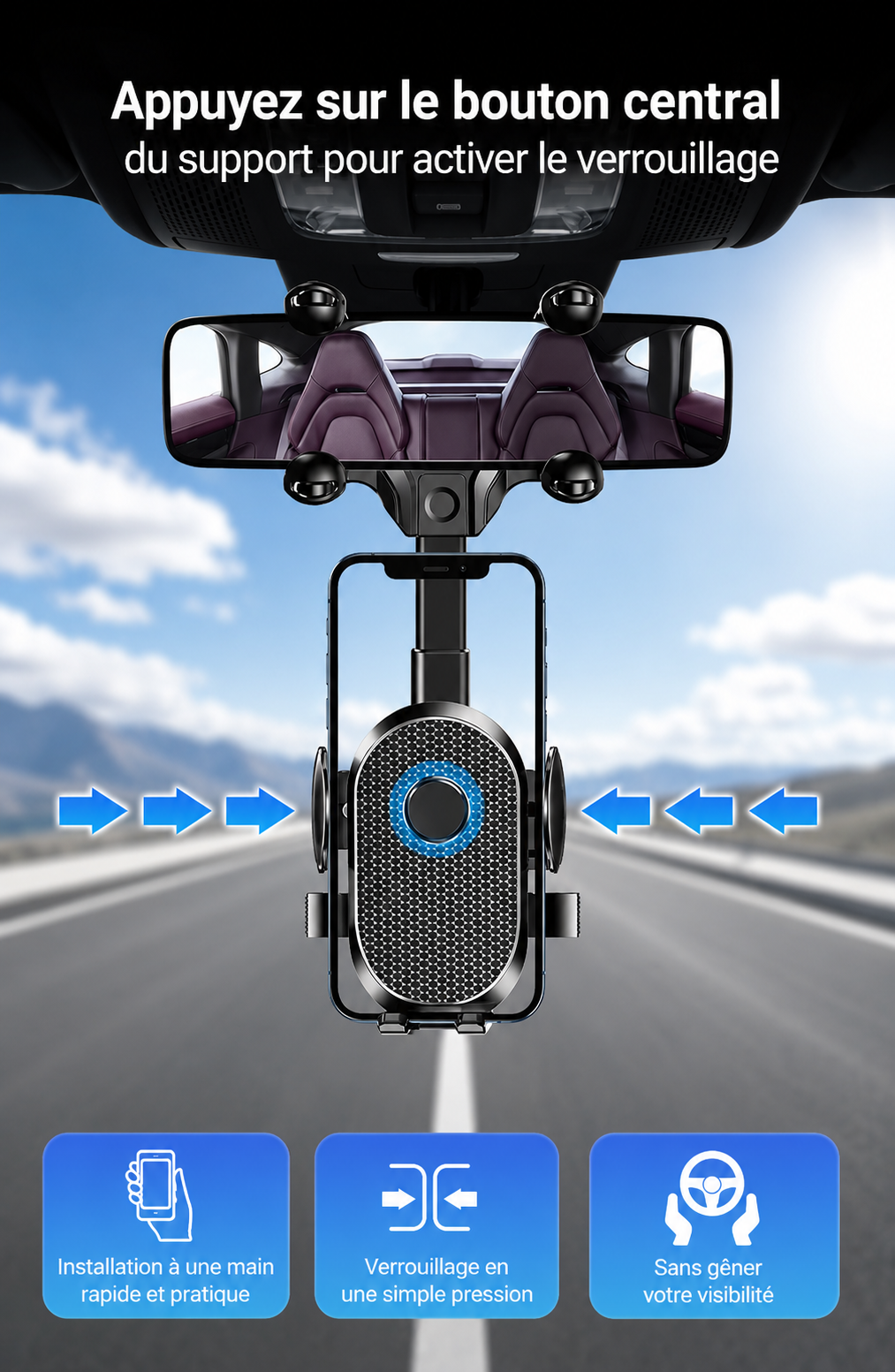 Support telephone voiture Rétroviseur bouton central