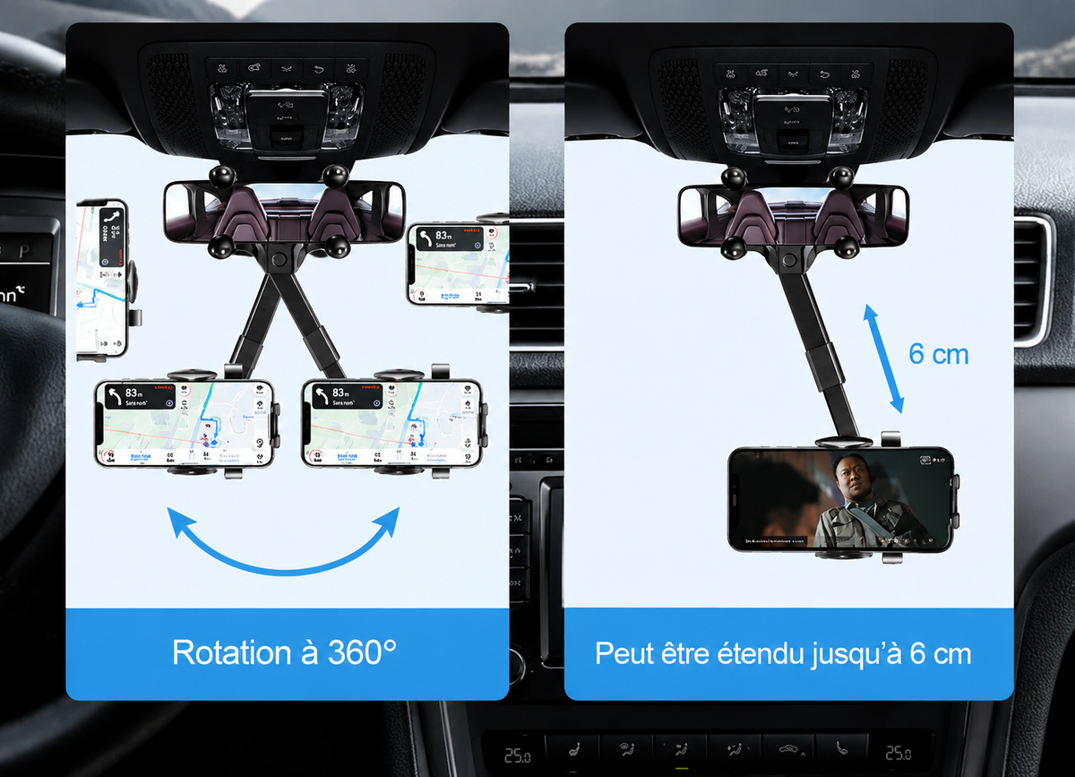 Support telephone voiture Rétroviseur placer ou vous voulez