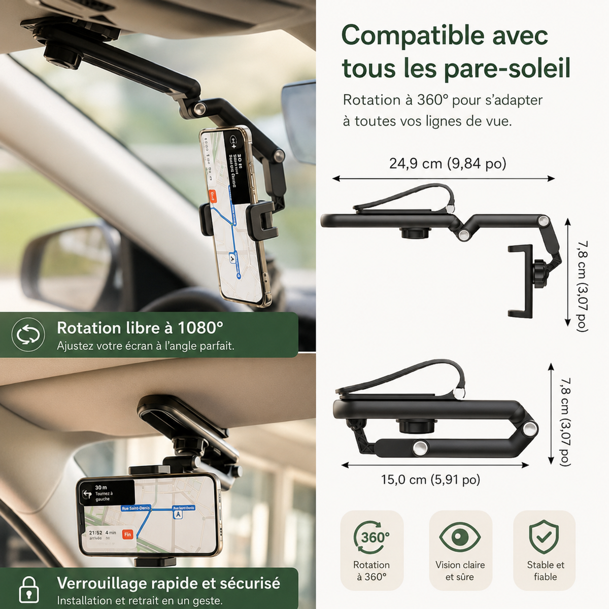 Support téléphone voiture | Rotatif 360