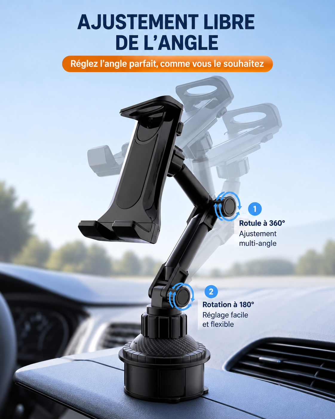 Support telephone voiture Universel Pliable régler langle parfaite