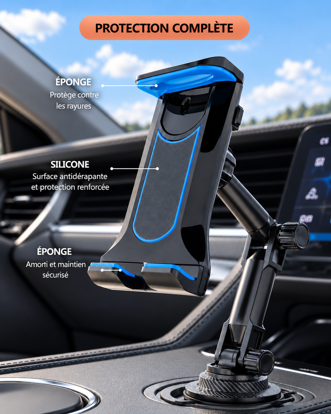 Support telephone voiture Universel Pliable protection complète