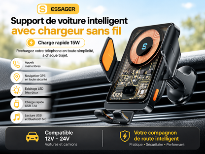 Support voiture pour telephone charge sans fil 15w  support pour voiture intelligent