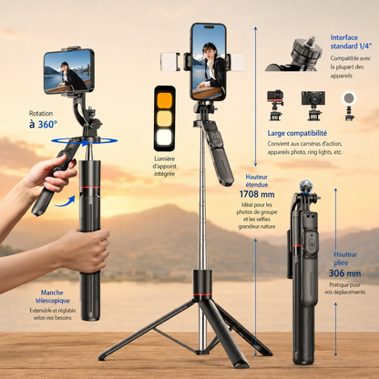 Trepied pour telephone | Bluetooth 1,7m manche telescopique