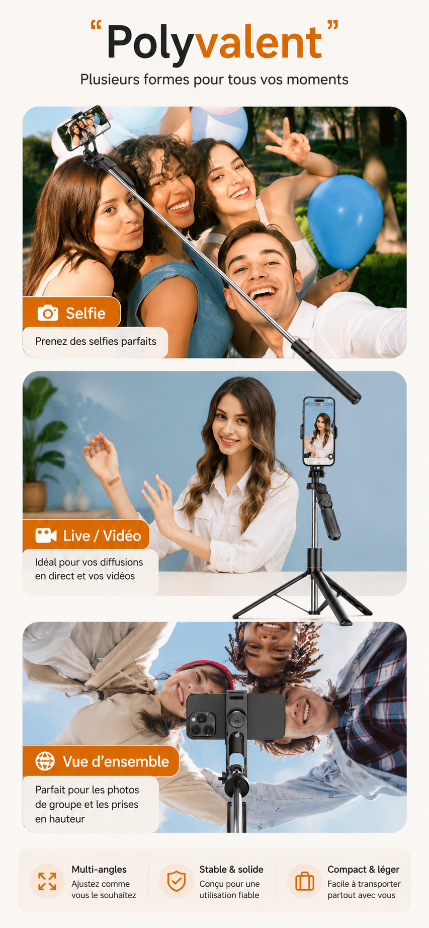 Trepied pour telephone | Bluetooth 1,7m polyvalent
