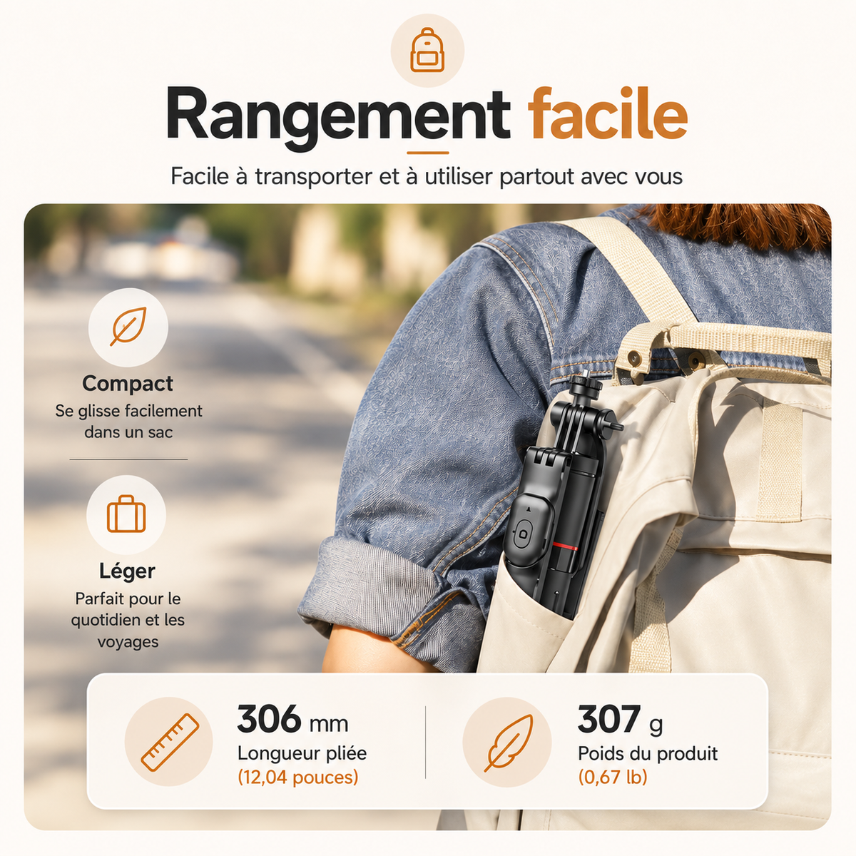 Trepied pour telephon -Bluetooth1.7m-rangement facile 