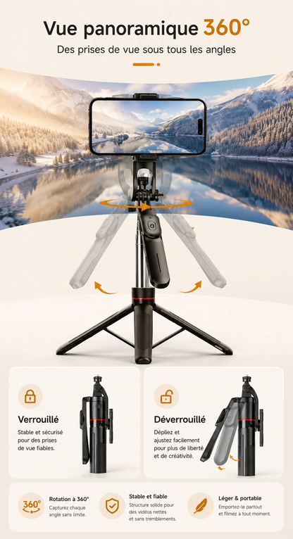Trepied pour telephone | Bluetooth 1,7m panoramique 360