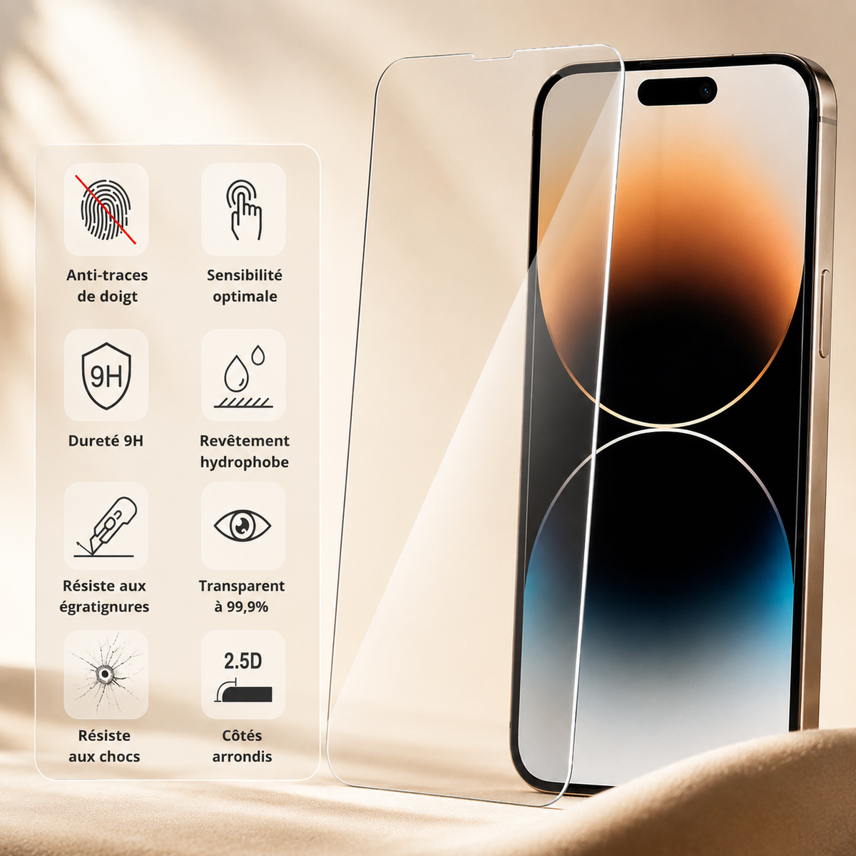 Verre trempé iPhone 13  anti trace de doigt