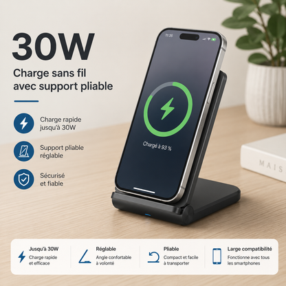 chargeur induction iphone Pliable 30W support pliable