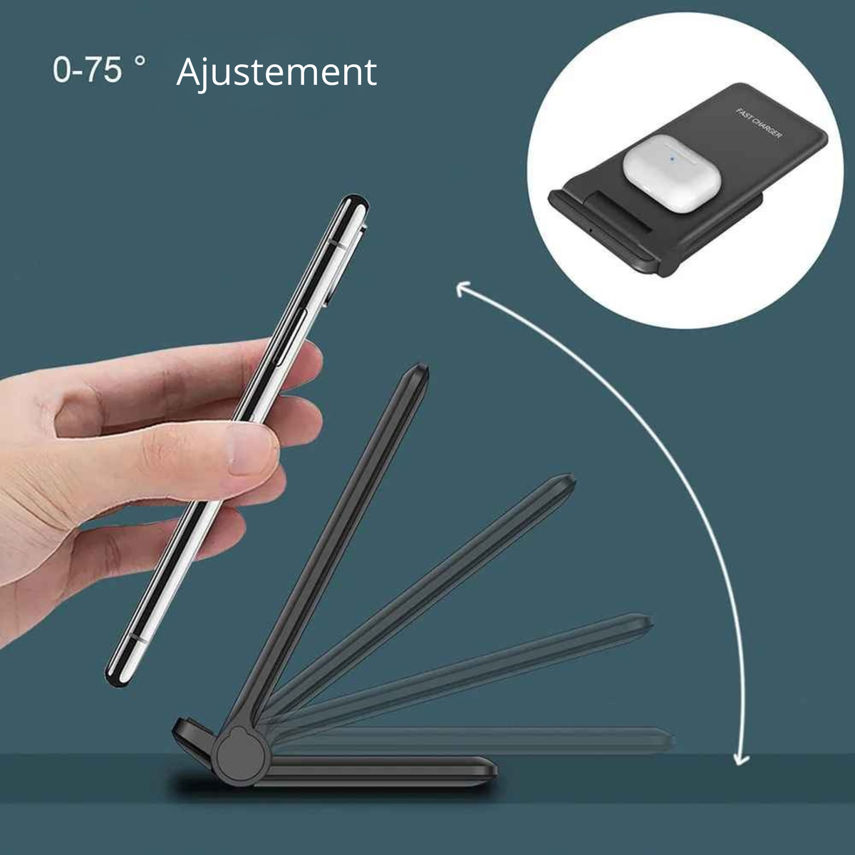 chargeur induction iphone Pliable 30W ajustez à langle voulu
