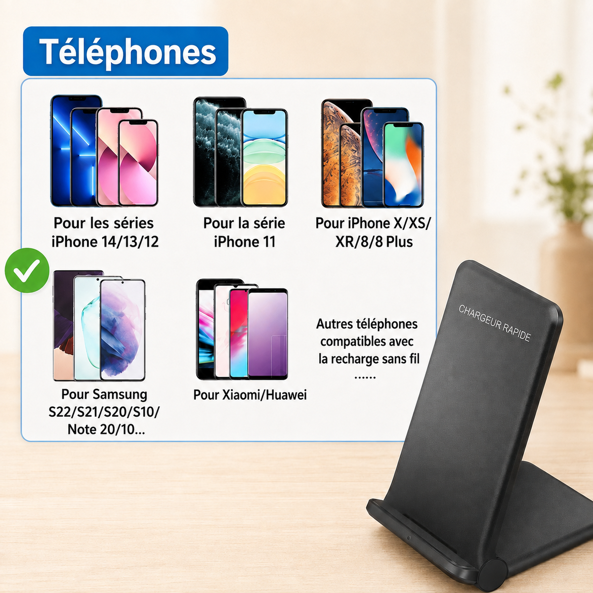 chargeur induction iphone Pliable 30W compatibles