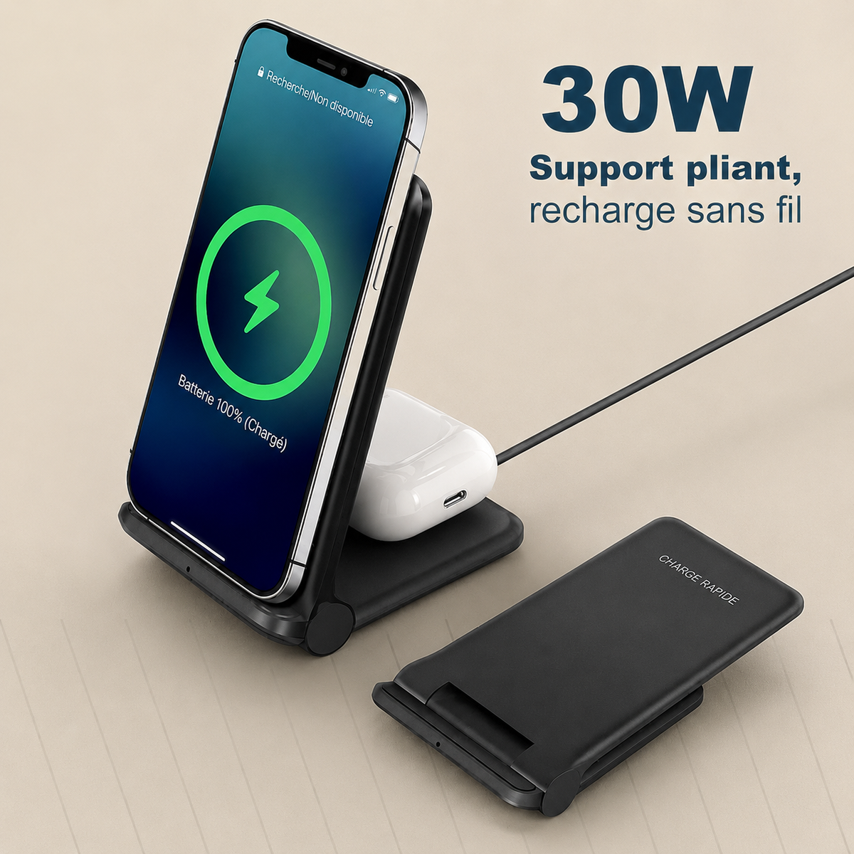 chargeur induction iphone Pliable 30W recharge sans fil