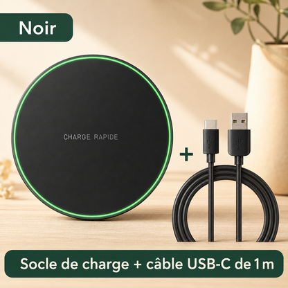 chargeur induction samsung Rapide 15W en noir socle de charge et câble USB-C inclus