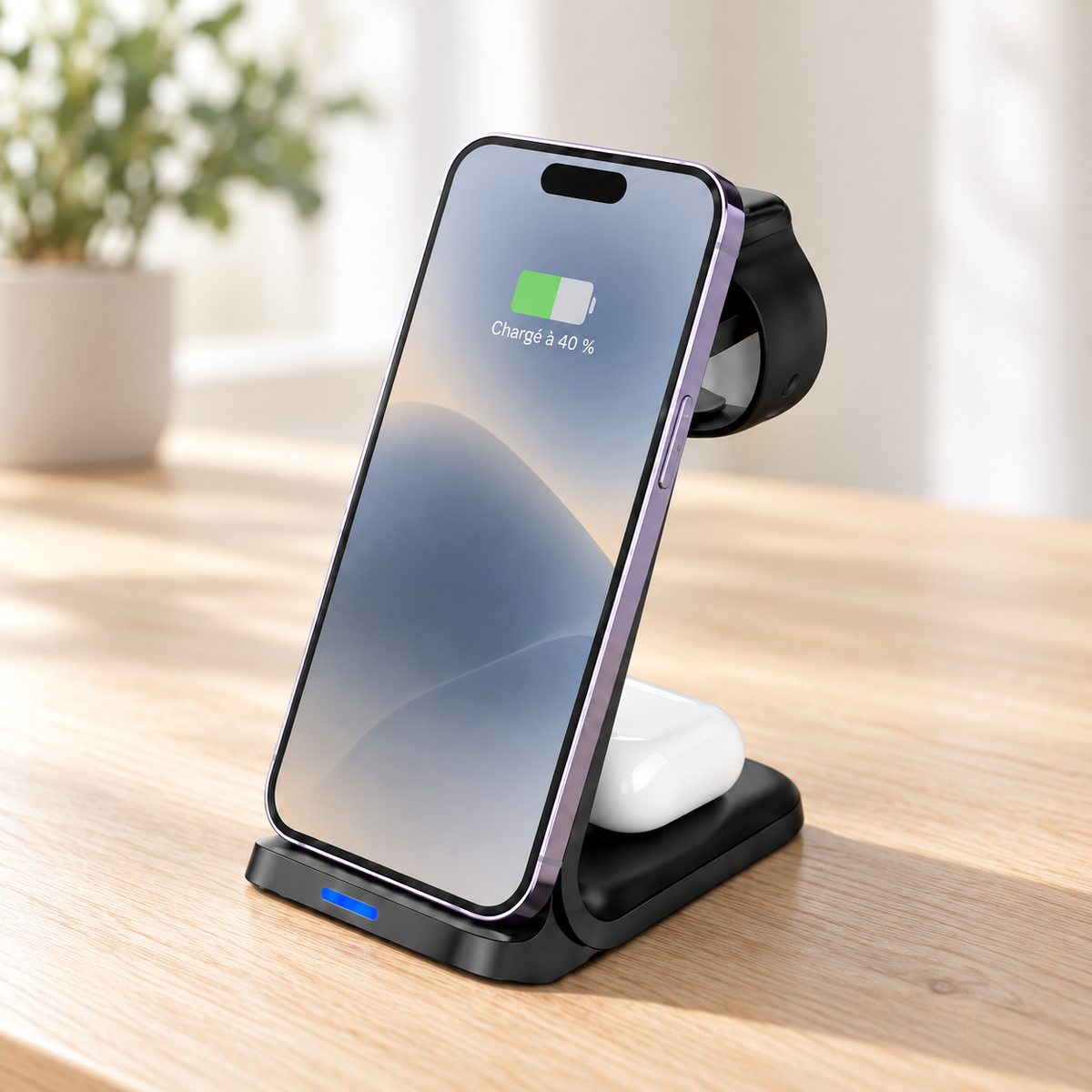 chargeur rapide iphone 3-en-1 30W fonctionnel au bureau