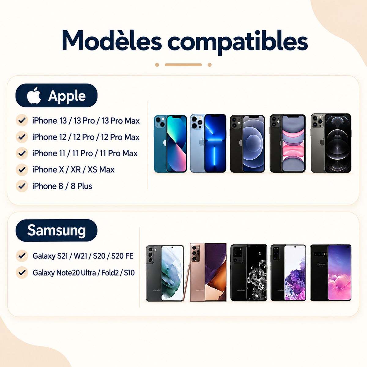 chargeur rapide iphone 3-en-1 30W modèles compatibles
