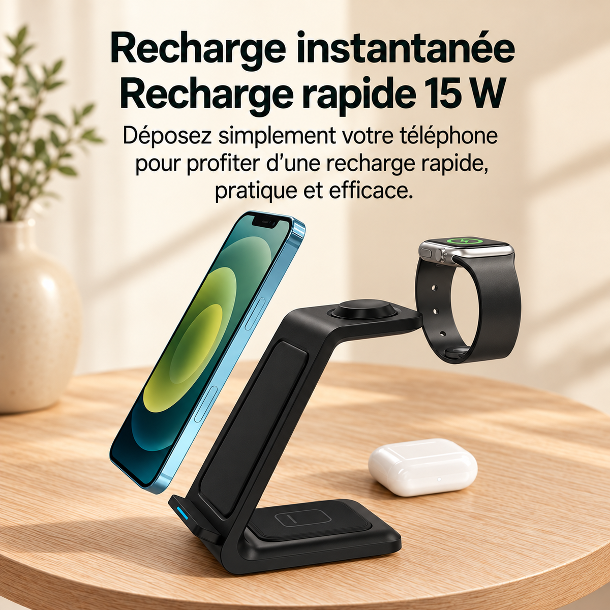 chargeur rapide iphone 3-en-1 30W recharge pratique et efficace