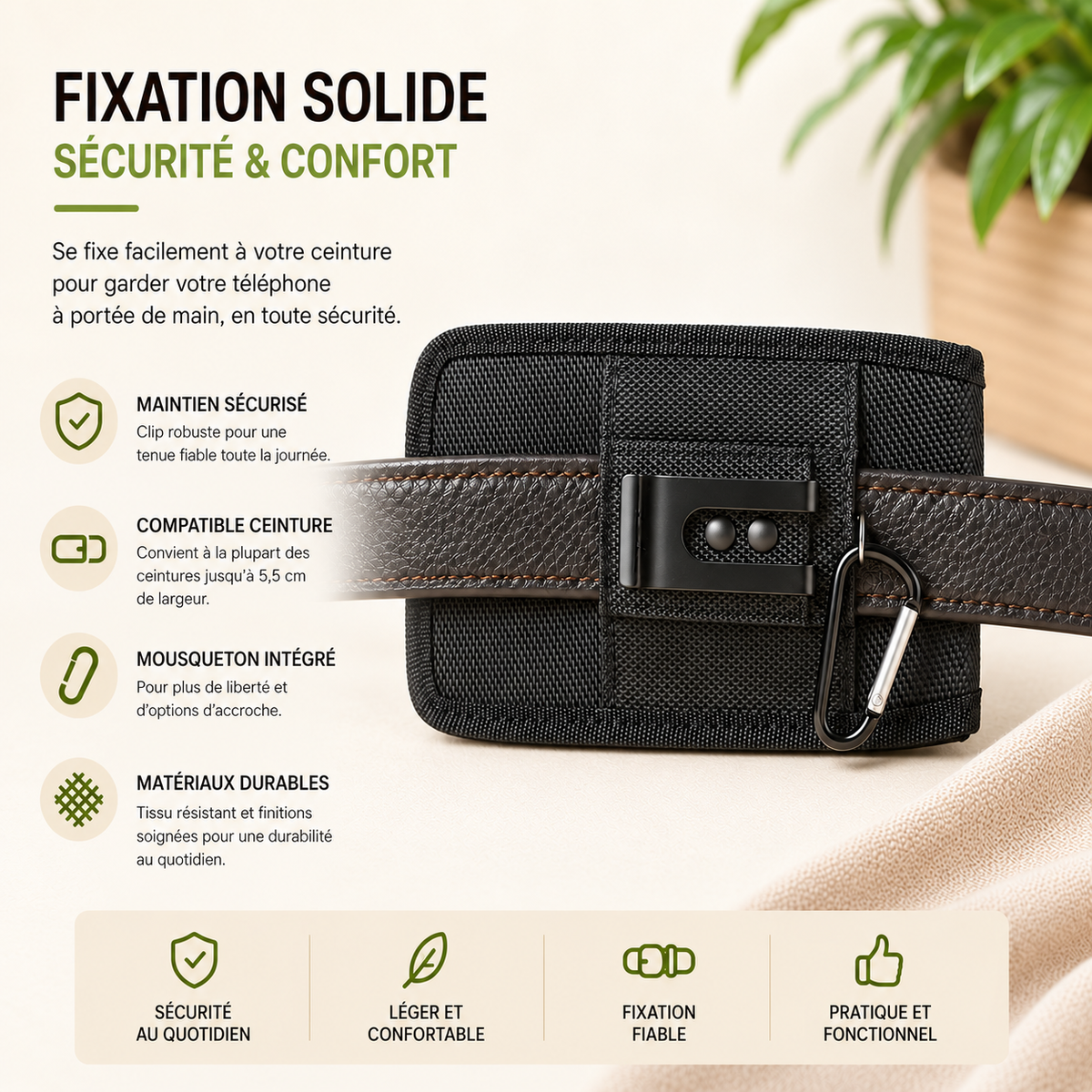 Étui téléphone fixation solide