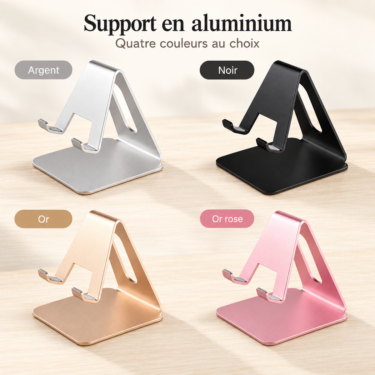support telephone aluminium, 4 choix de couleurs