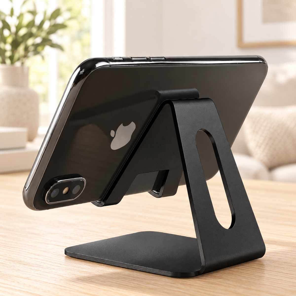 support telephone aluminium noir